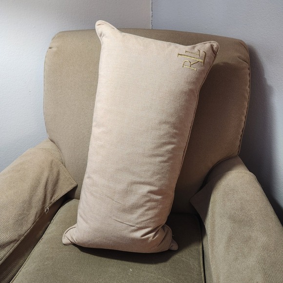 Lauren Ralph Lauren Monogram Lumbar Throw Pillow Tan Linen Blend Accent - Picture 10 of 14